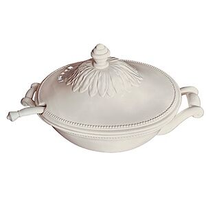 FITZ AND FLOYD Large Ivory Ceramic Soup Tureen w/Lid & Ladle 15”
